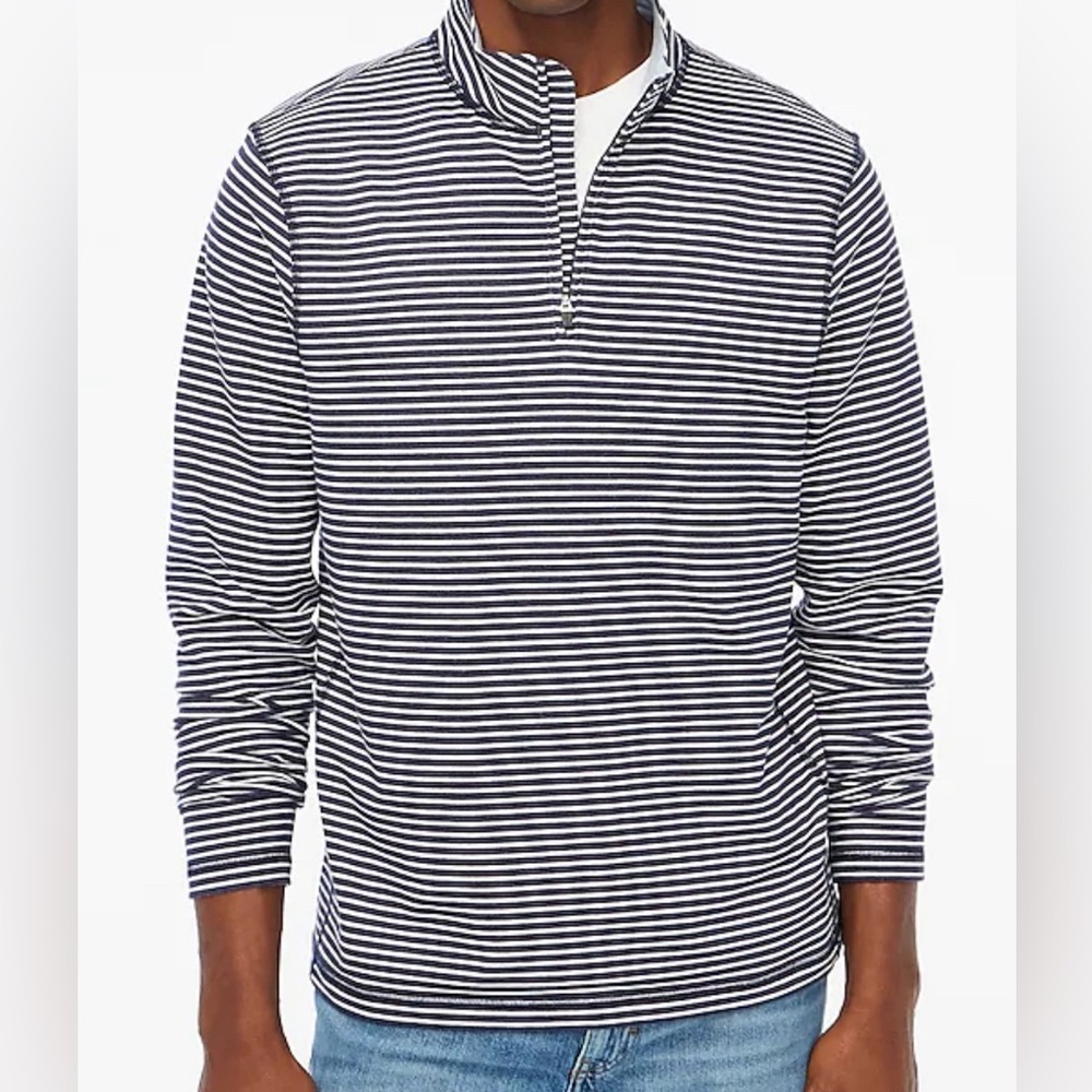 J.Crew Shirt Navy White Striped Half-Zip Long Sleeve Nautical Mens Large